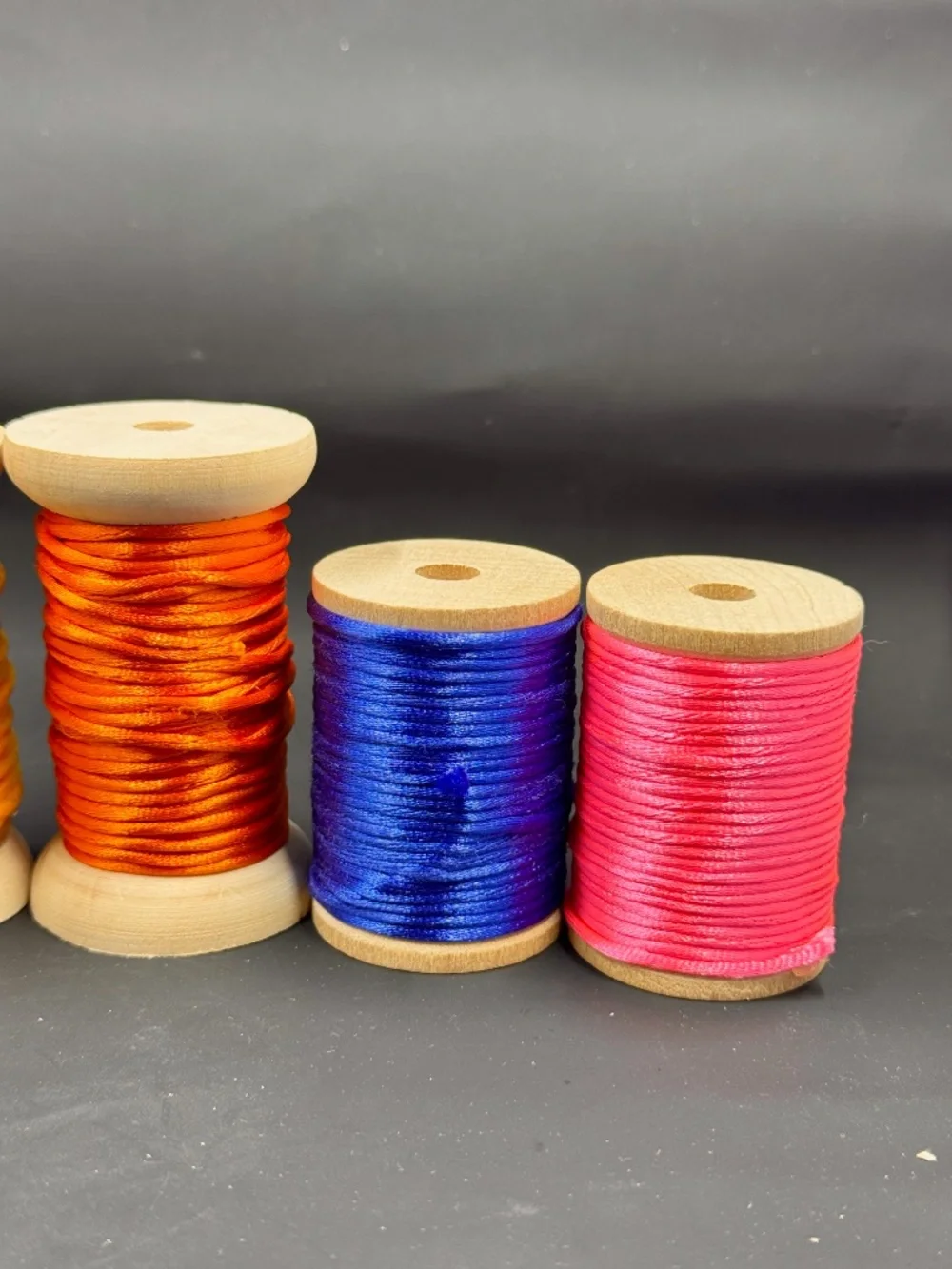 Six Wood Spools of Vibrant Satin Rattail Cording Spools for Crafts